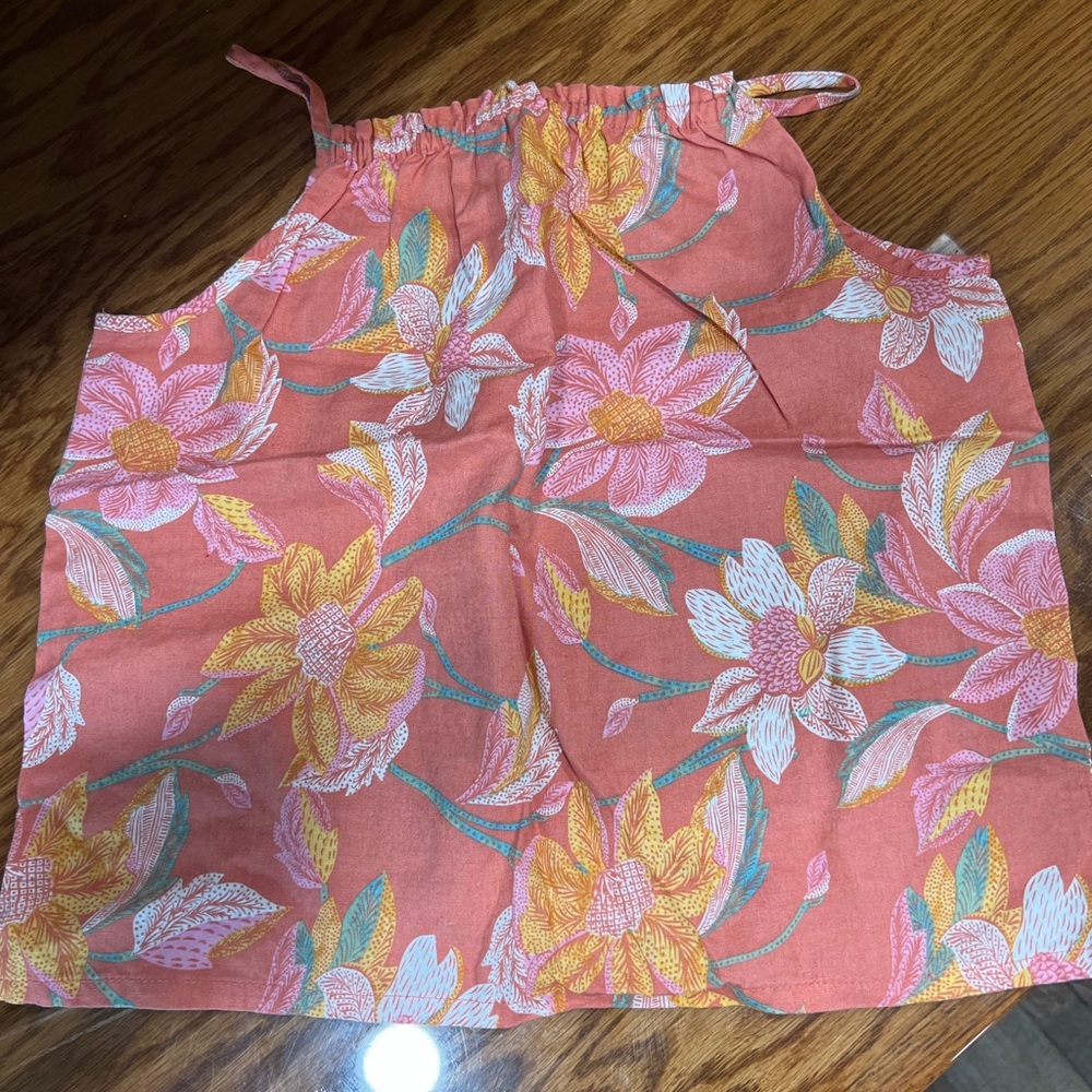 OLD NAVY Beautiful Floral Coral and Yellow Linen Tank Top